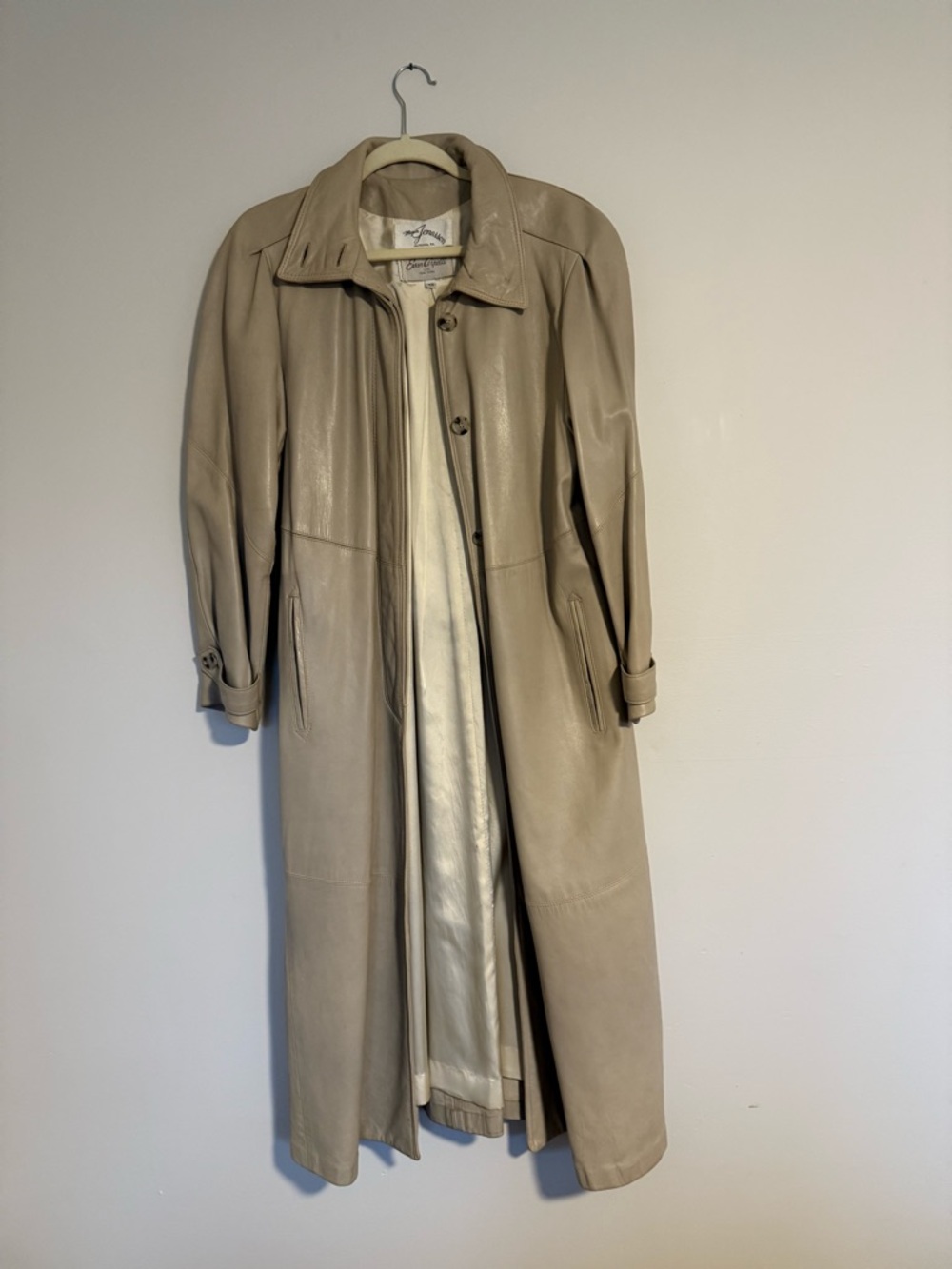 Evan Arpelli, Vintage 80's Leather Trench Coat, Stone Color (read size info)